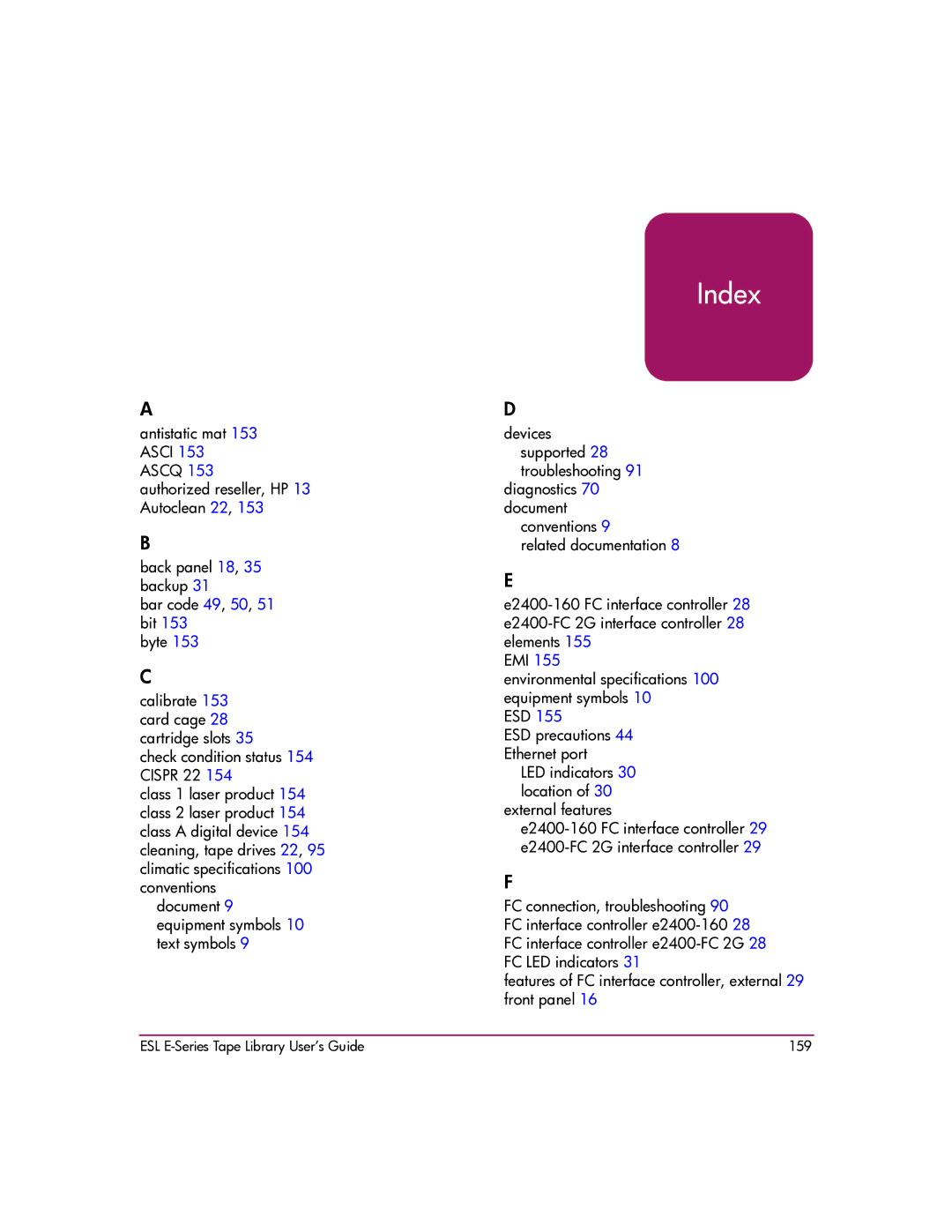 HP ESL E manual Index 