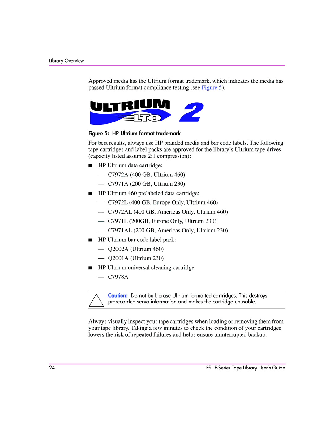 HP ESL E manual HP Ultrium format trademark 