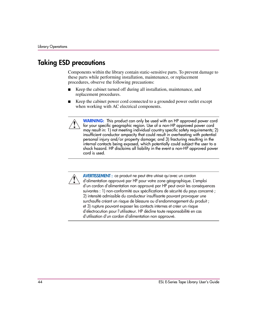 HP ESL E manual Taking ESD precautions 