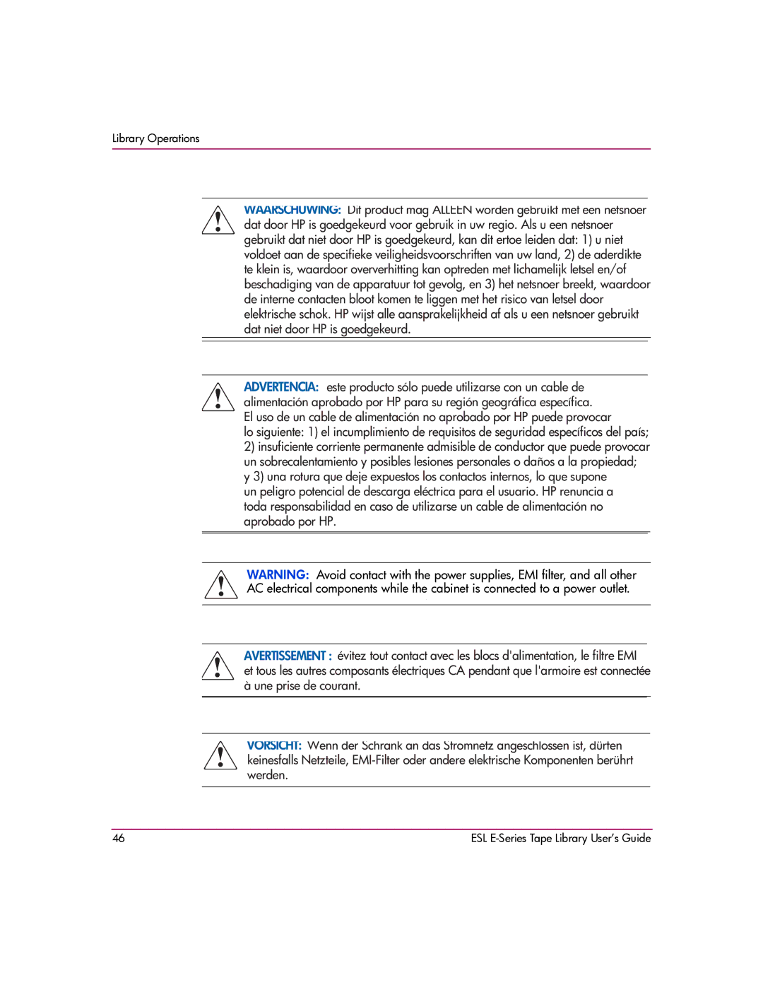 HP ESL E manual Library Operations 