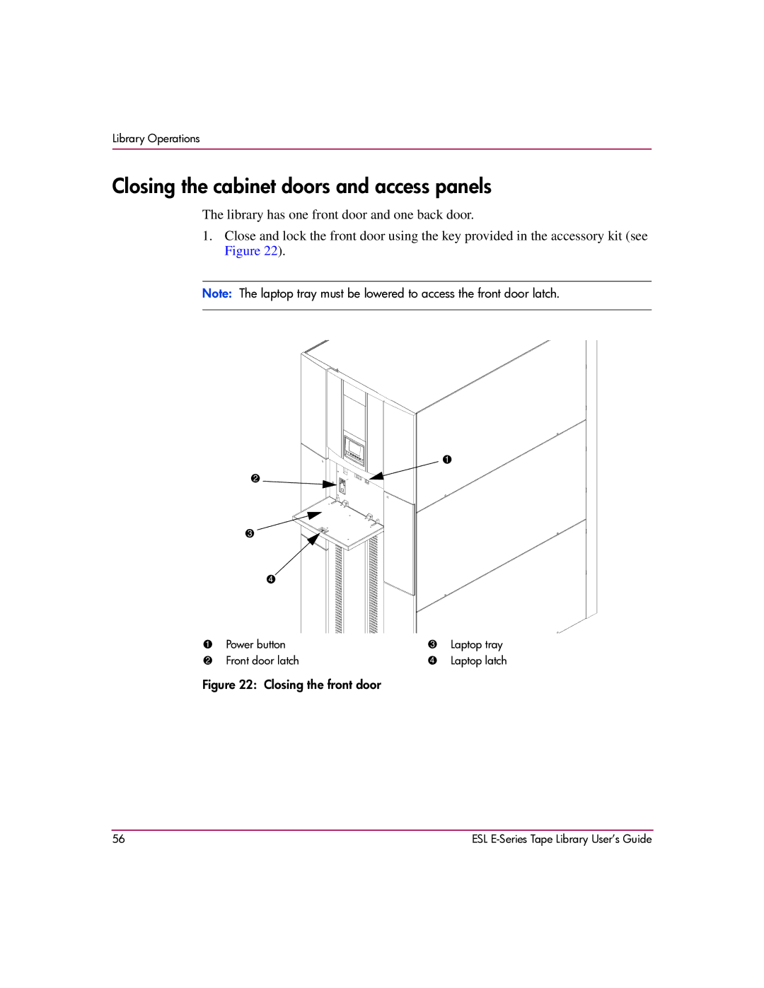 HP ESL E manual Closing the cabinet doors and access panels, Closing the front door 