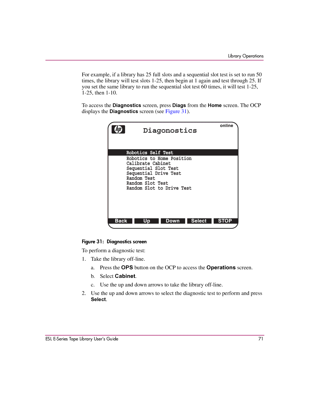 HP ESL E manual Robotics Self Test 