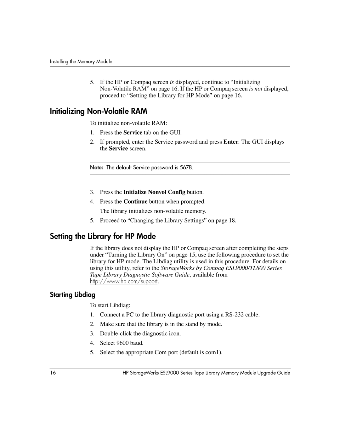 HP ESL9000 manual Initializing Non-Volatile RAM, Setting the Library for HP Mode 