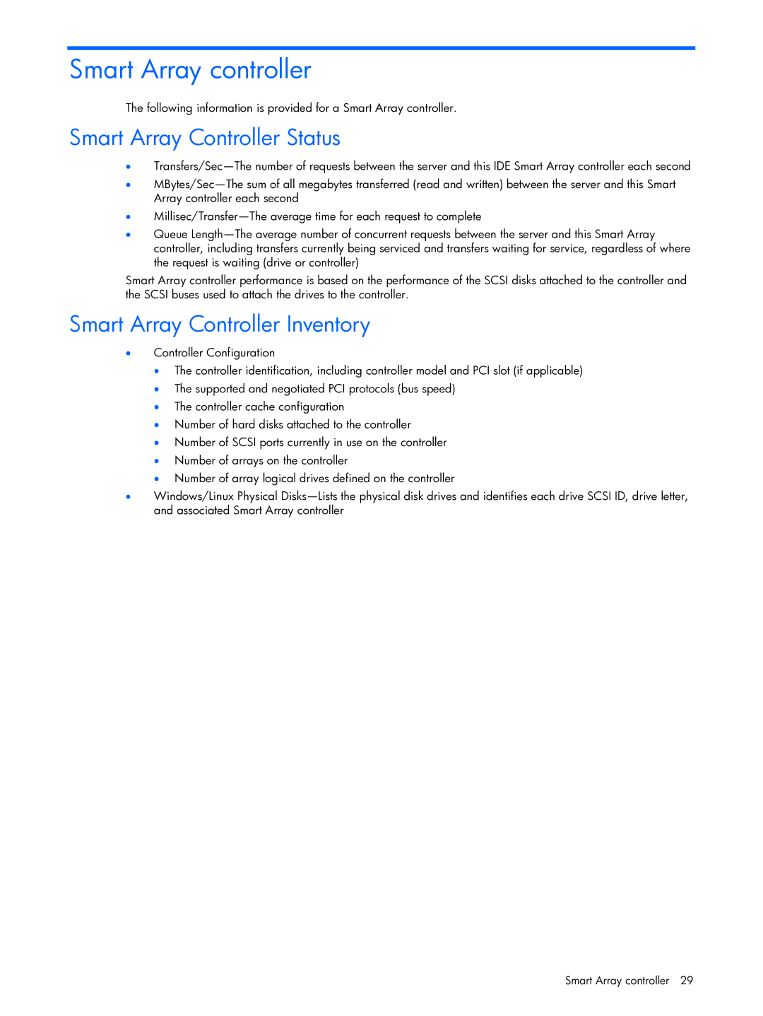 HP Essential Perforance Management Pack 4.2 350813-005 manual Smart Array controller, Smart Array Controller Status 