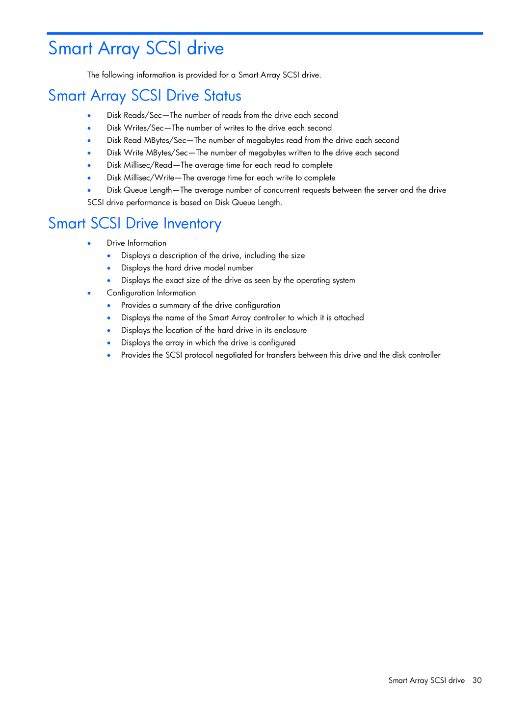 HP Essential Perforance Management Pack 4.2 350813-005 manual Smart Array Scsi drive, Smart Array Scsi Drive Status 