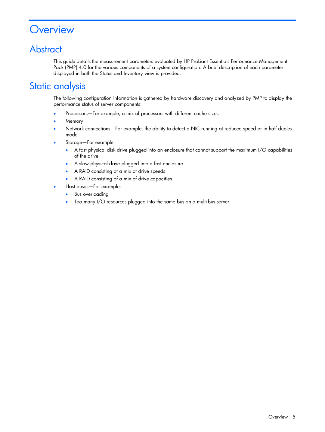 HP Essential Perforance Management Pack 4.2 350813-005 manual Overview, Abstract, Static analysis 