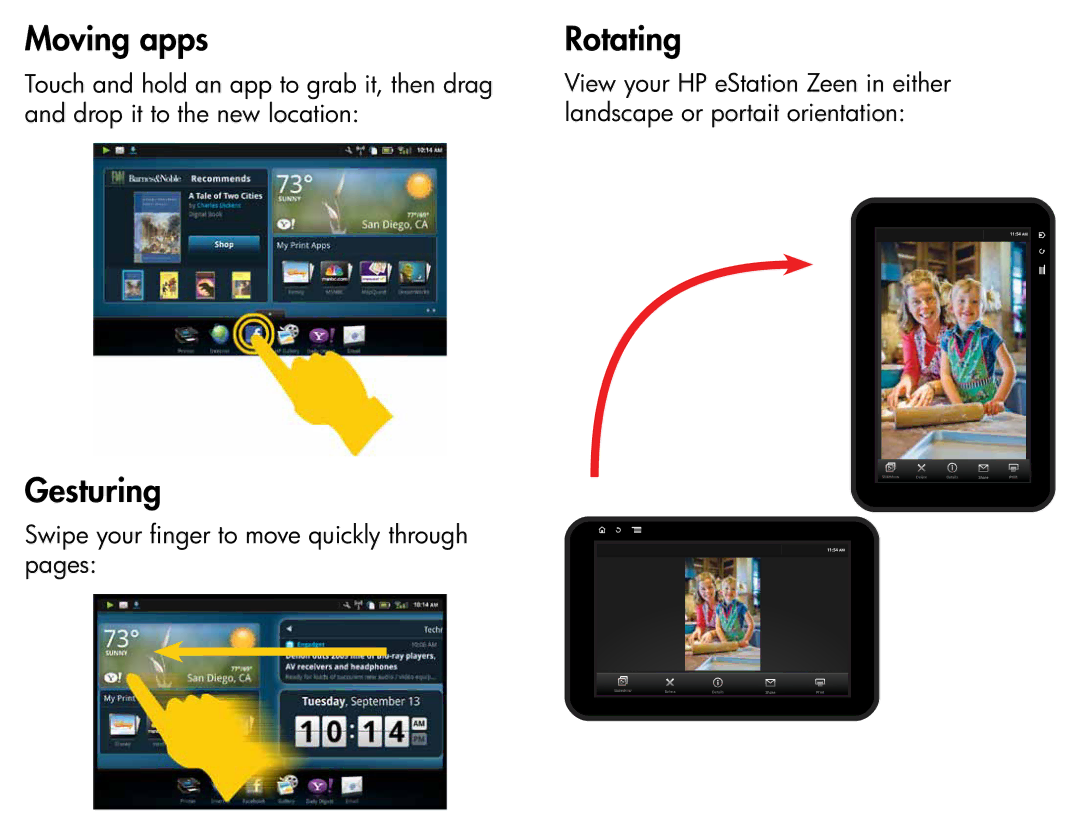HP eStation - C5 manual Moving apps, Gesturing 