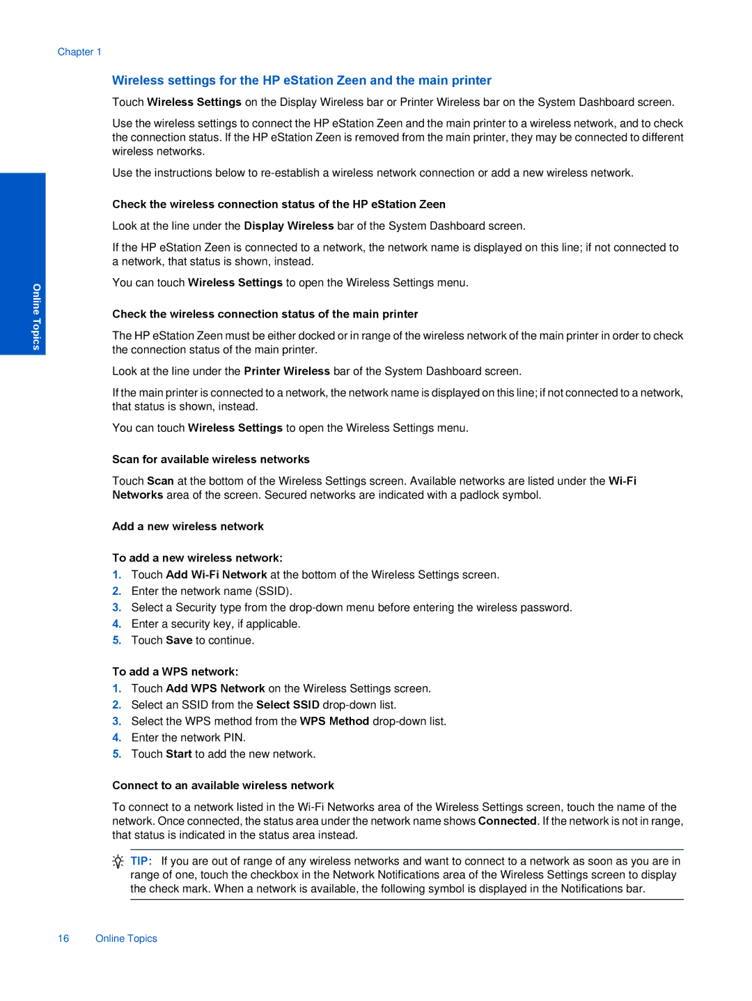 HP ESTATION C510 manual Check the wireless connection status of the main printer, Scan for available wireless networks 