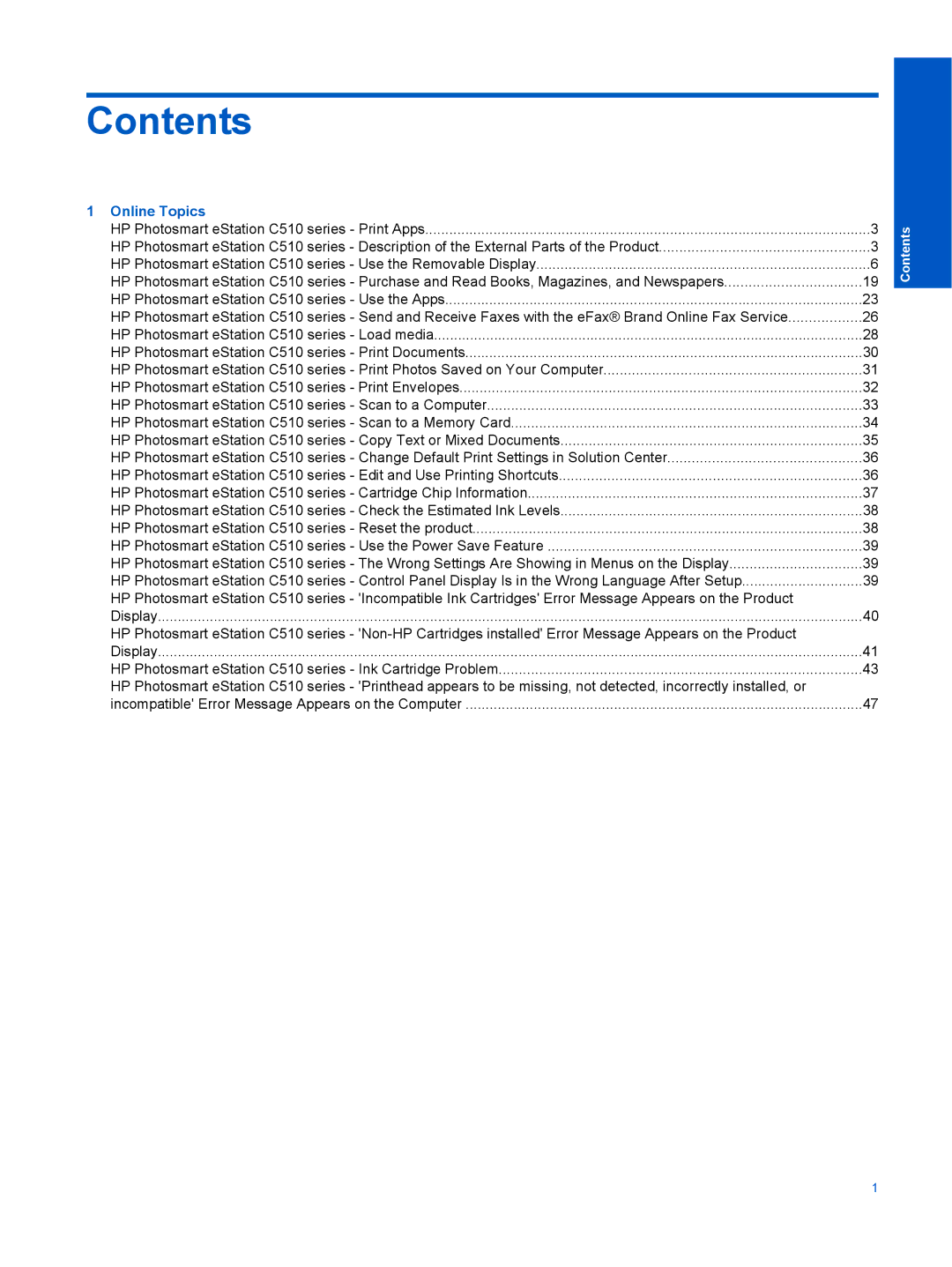 HP eStation C510A CQ140A#B1H, ESTATION C510 manual Contents 