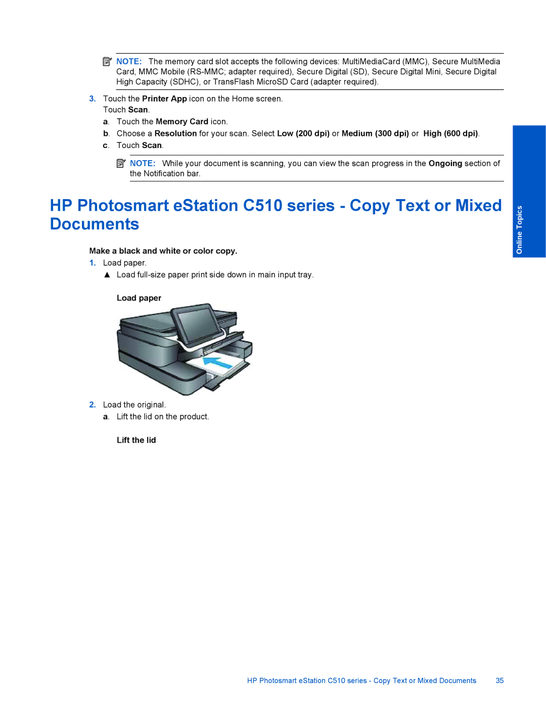 HP eStation C510A CQ140A#B1H, ESTATION C510 manual Make a black and white or color copy, Load paper 