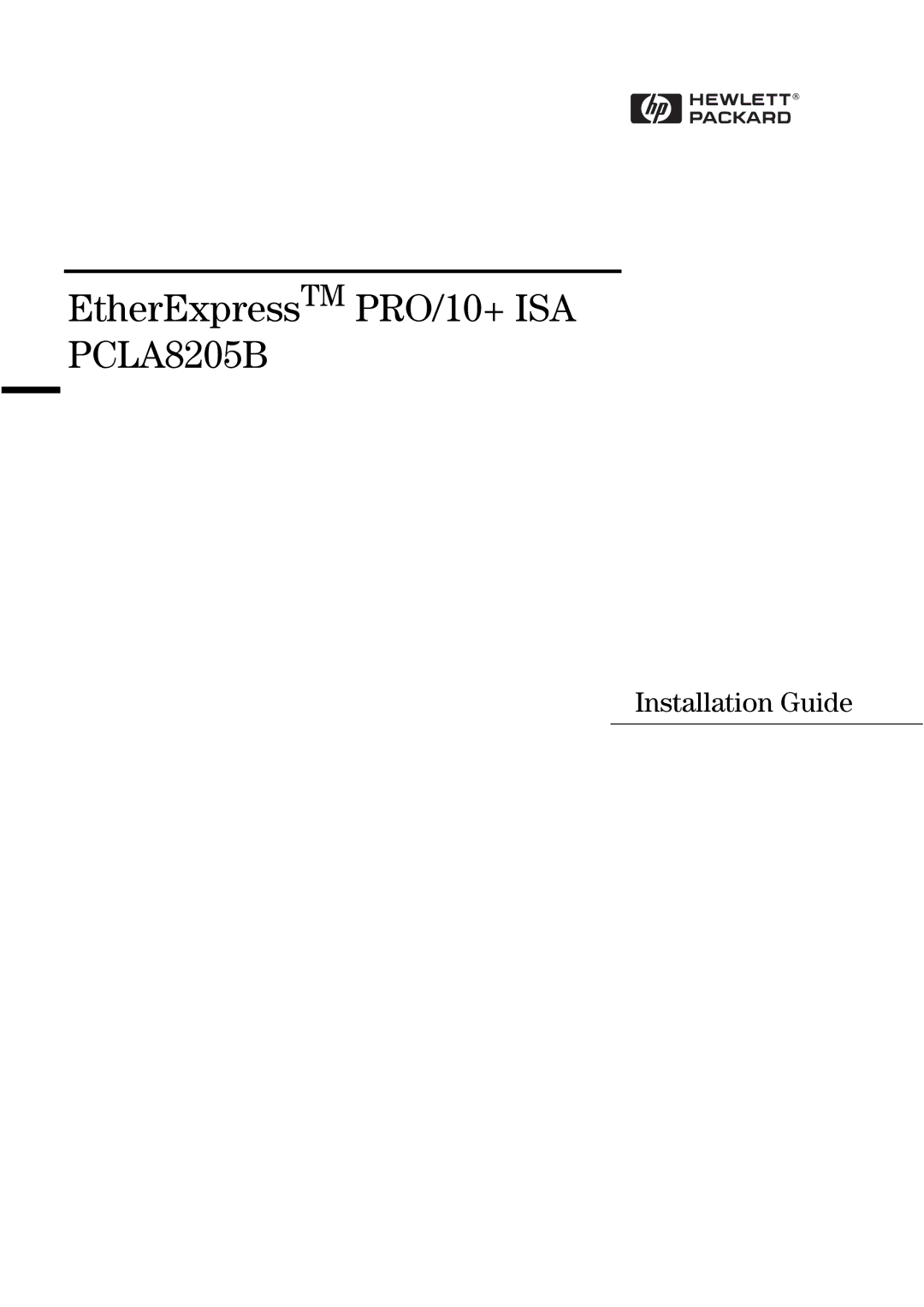 HP Ether Express Pro/10 +ISA LA8205B manual PCLA8205B 