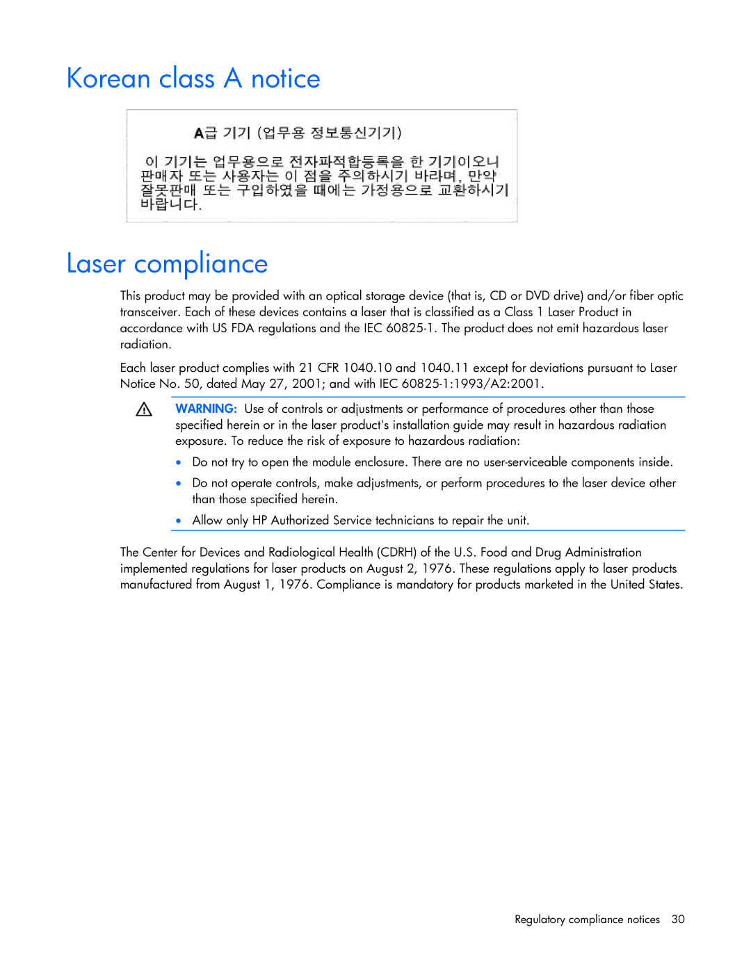 HP Ethernet BL-c manual Korean class a notice Laser compliance 