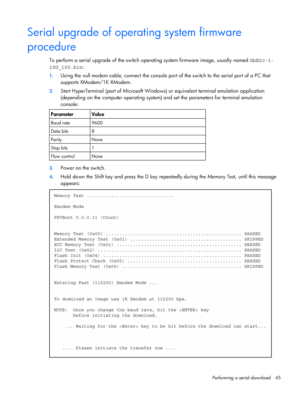 HP Ethernet BL-c manual Serial upgrade of operating system firmware procedure, 10G100.bin 