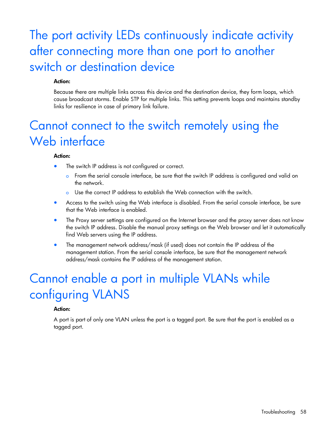 HP Ethernet BL-c manual Troubleshooting 