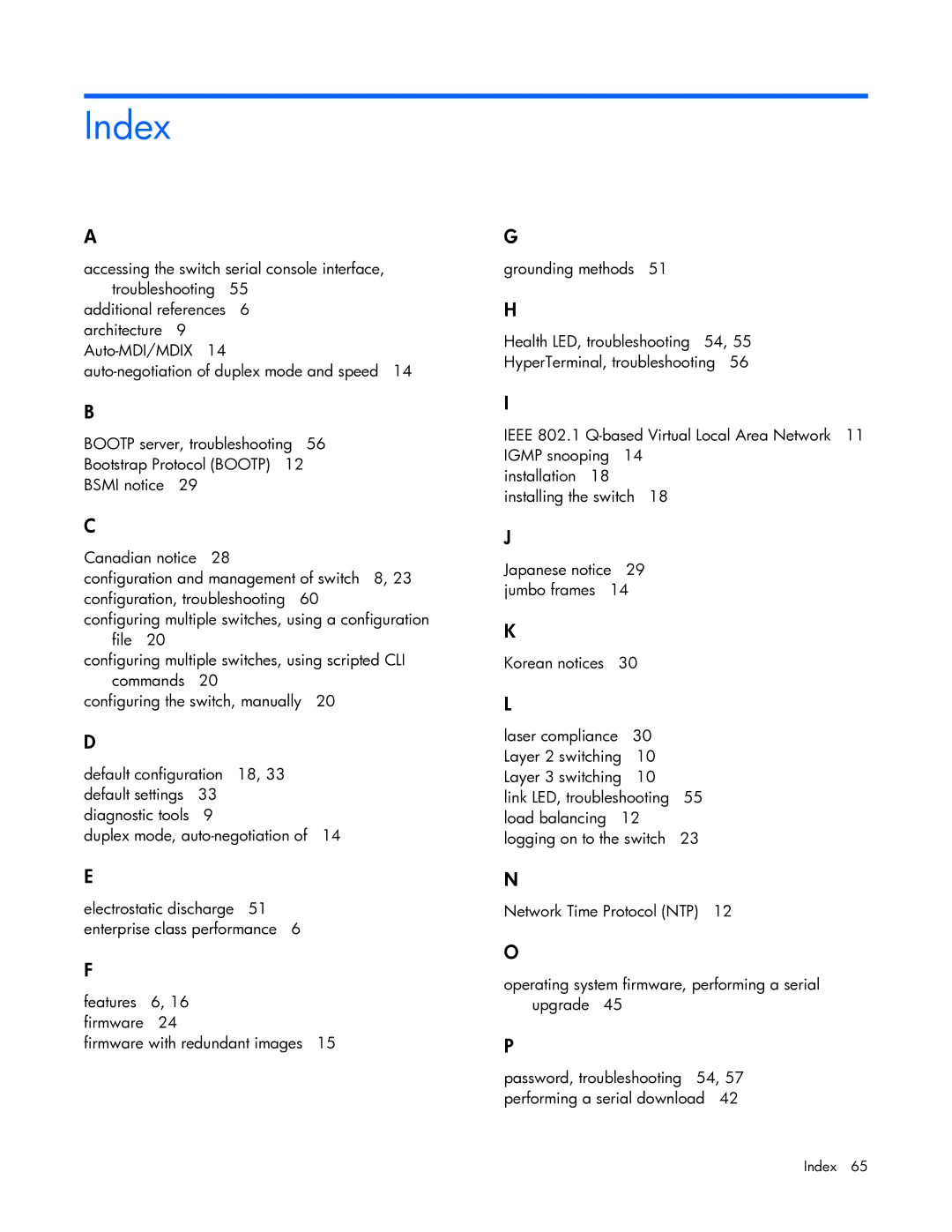 HP Ethernet BL-c manual Index 