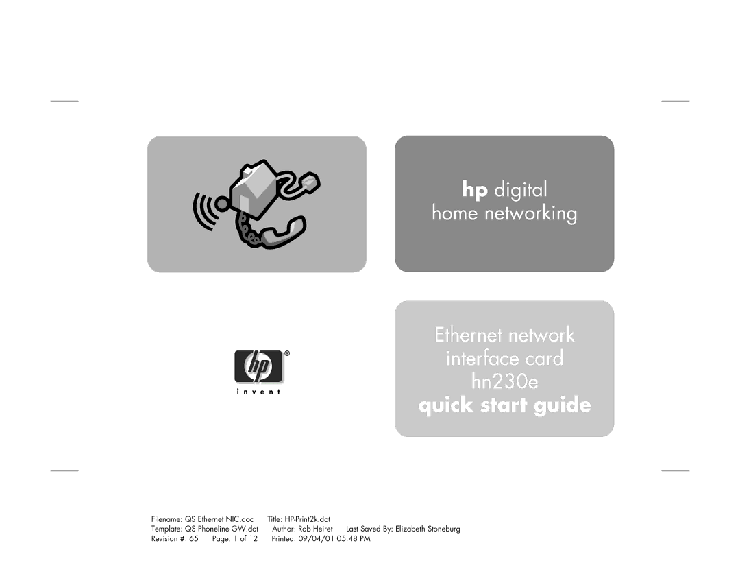 HP Ethernet Network Interface Card hn230e manual Quick start guide 