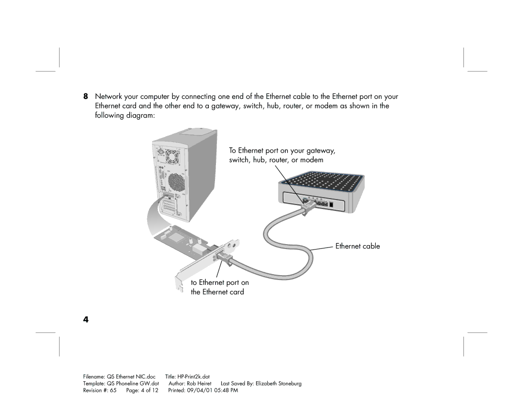 HP Ethernet Network Interface Card hn230e manual Revision # Printed 09/04/01 0548 PM 