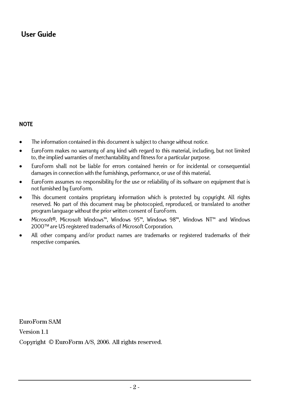 HP EuroForm SAM manual User Guide 