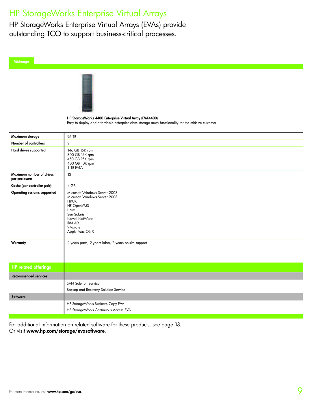 HP EVA, EML E, NAS manual HP StorageWorks Enterprise Virtual Arrays, TB Fata 