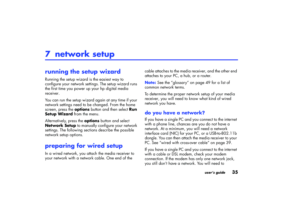 HP EN 5000 Media Receiver, EW 5000 Media Receiver manual Network setup, Preparing for wired setup, Do you have a network? 