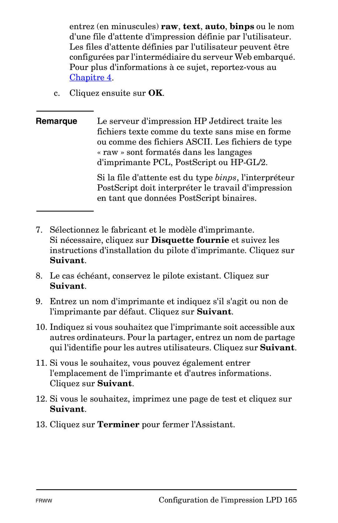 HP Ew2400, 620n, En3700 manual Configuration de limpression LPD 