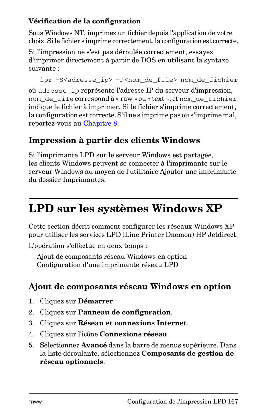 HP En3700, 620n LPD sur les systèmes Windows XP, Impression à partir des clients Windows, Vérification de la configuration 