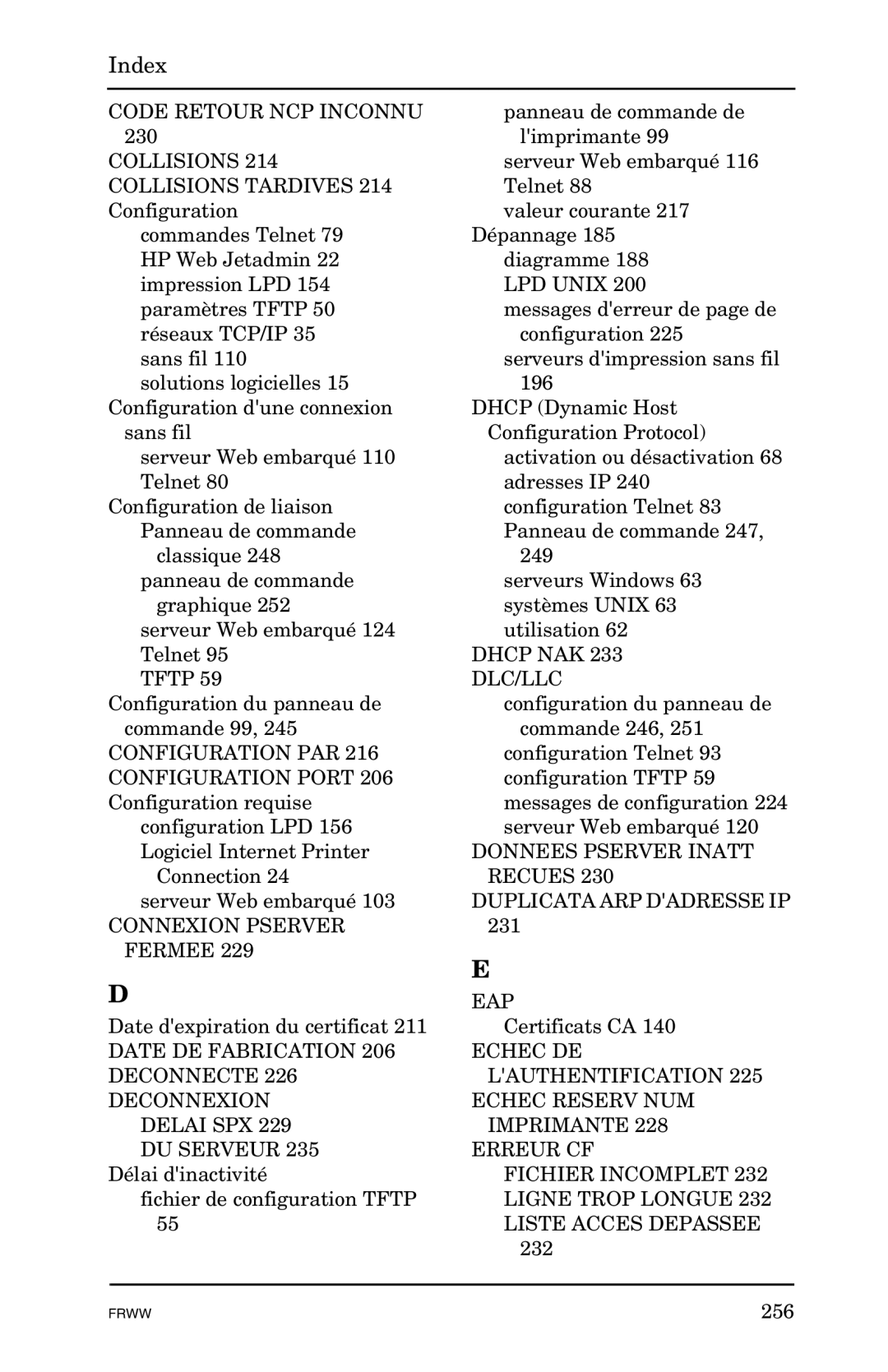 HP 620n, Ew2400, En3700 manual Index 