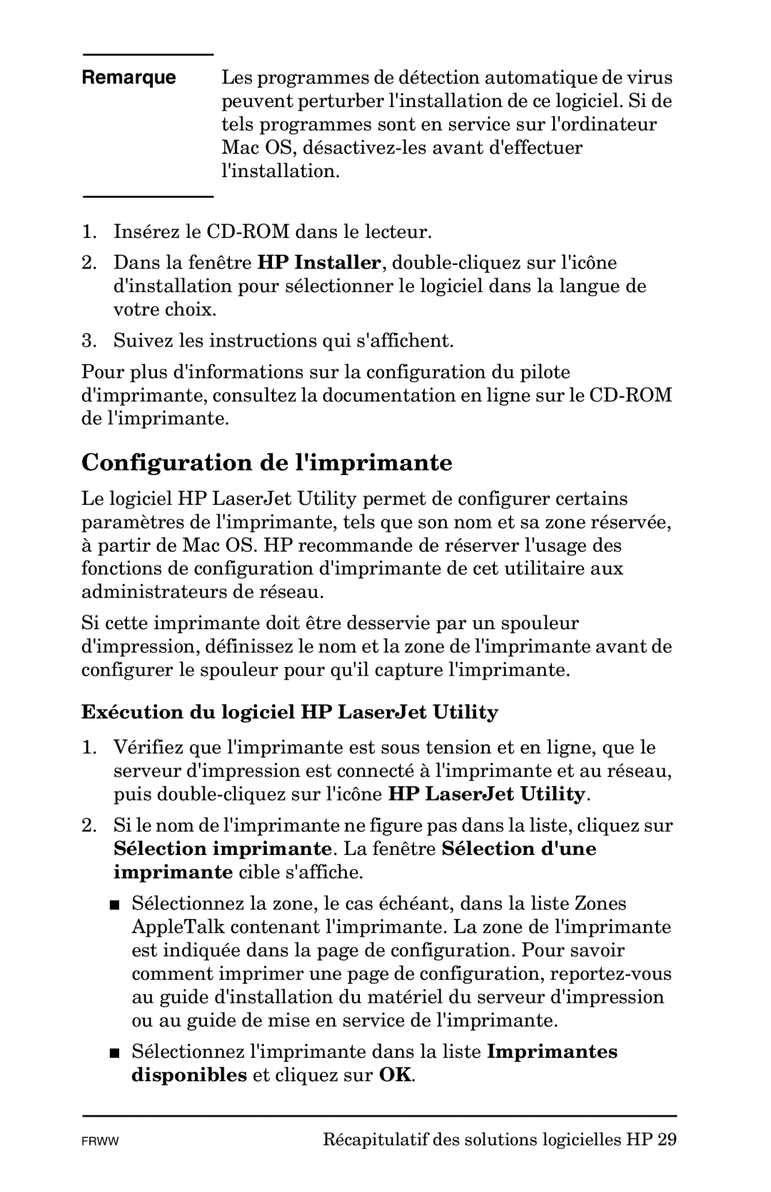 HP En3700, Ew2400, 620n manual Configuration de limprimante, Exécution du logiciel HP LaserJet Utility 