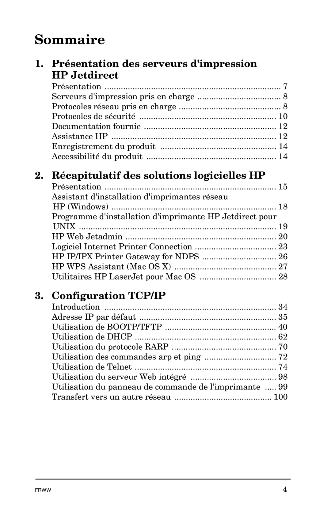 HP 620n, Ew2400 Sommaire, Présentation des serveurs dimpression HP Jetdirect, Récapitulatif des solutions logicielles HP 