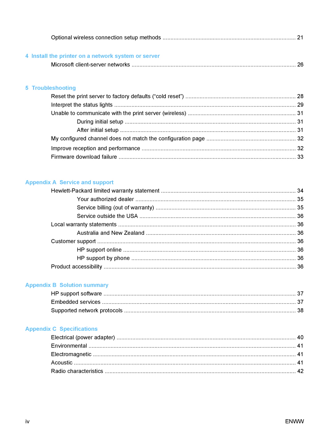 HP ew2500 802.11b/g Print Server manual Install the printer on a network system or server 