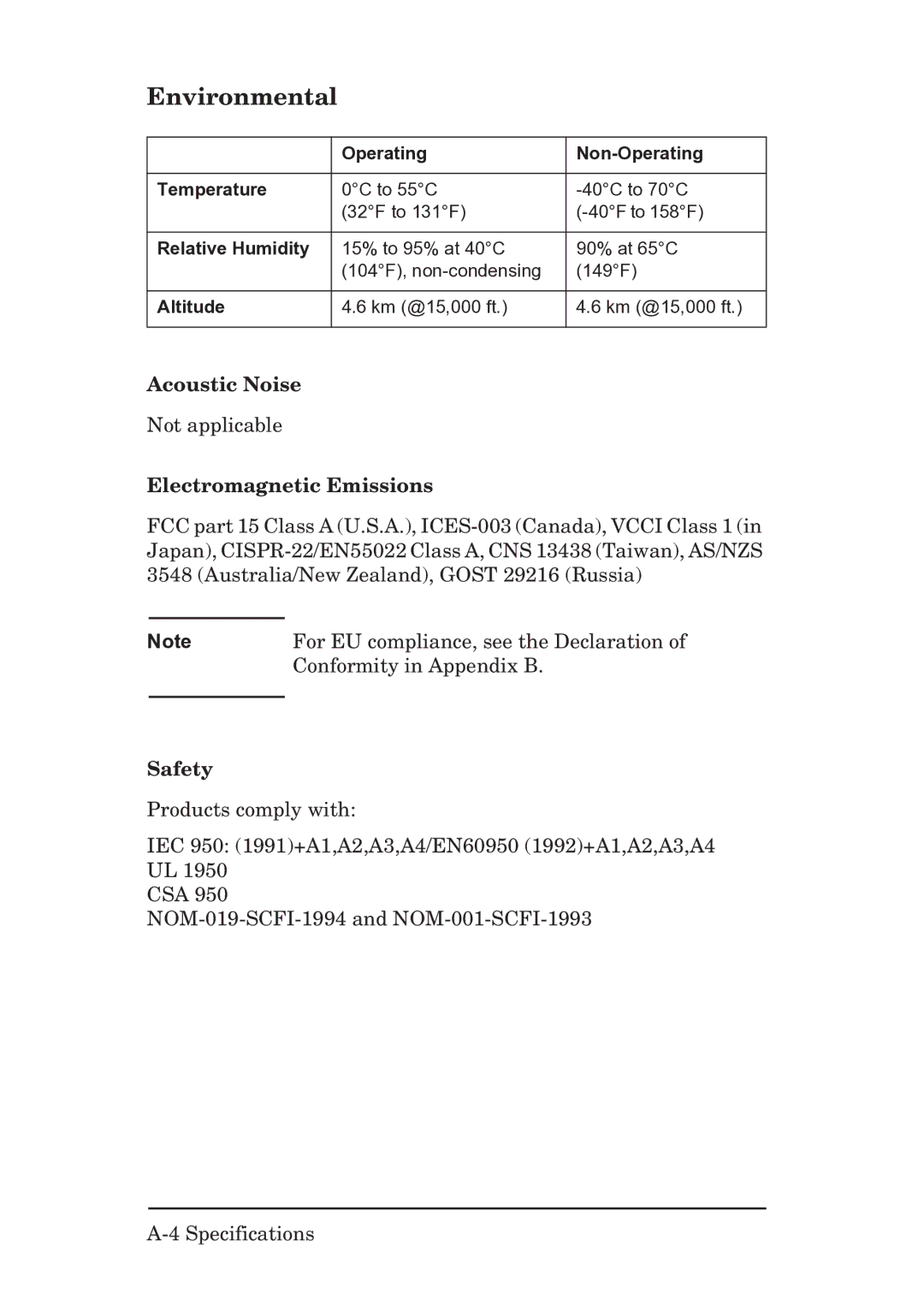 HP EX Plus manual Environmental, Electromagnetic Emissions 