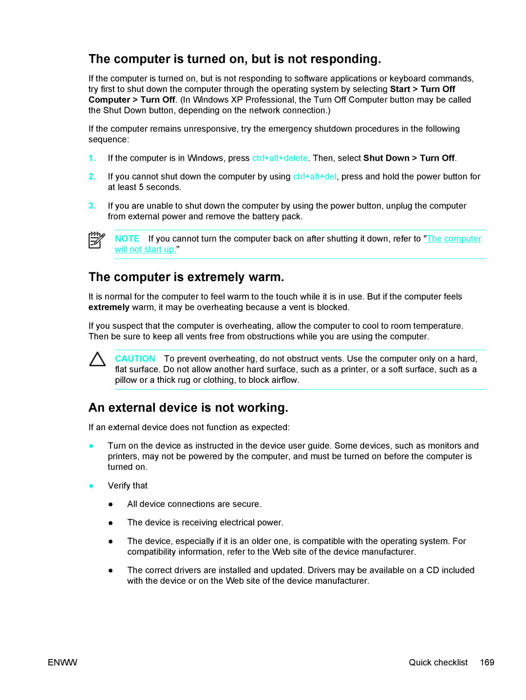 HP EX691UA-NOOS manual Computer is turned on, but is not responding, Computer is extremely warm 