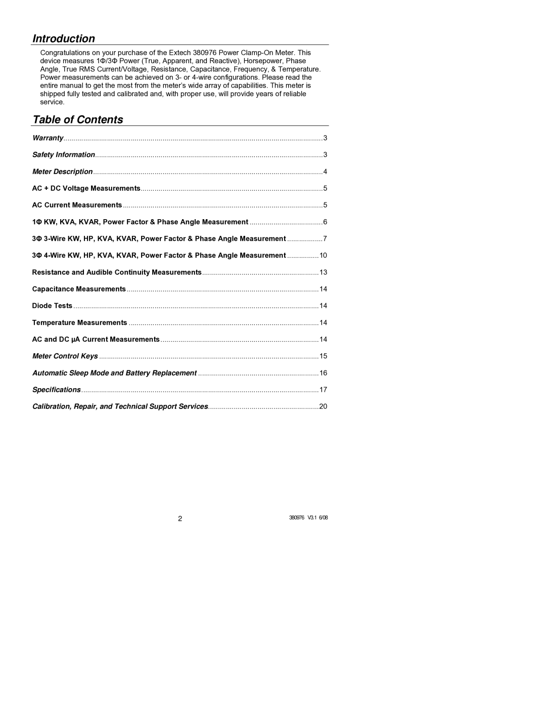 HP Extech 380976 manual Introduction, Table of Contents 