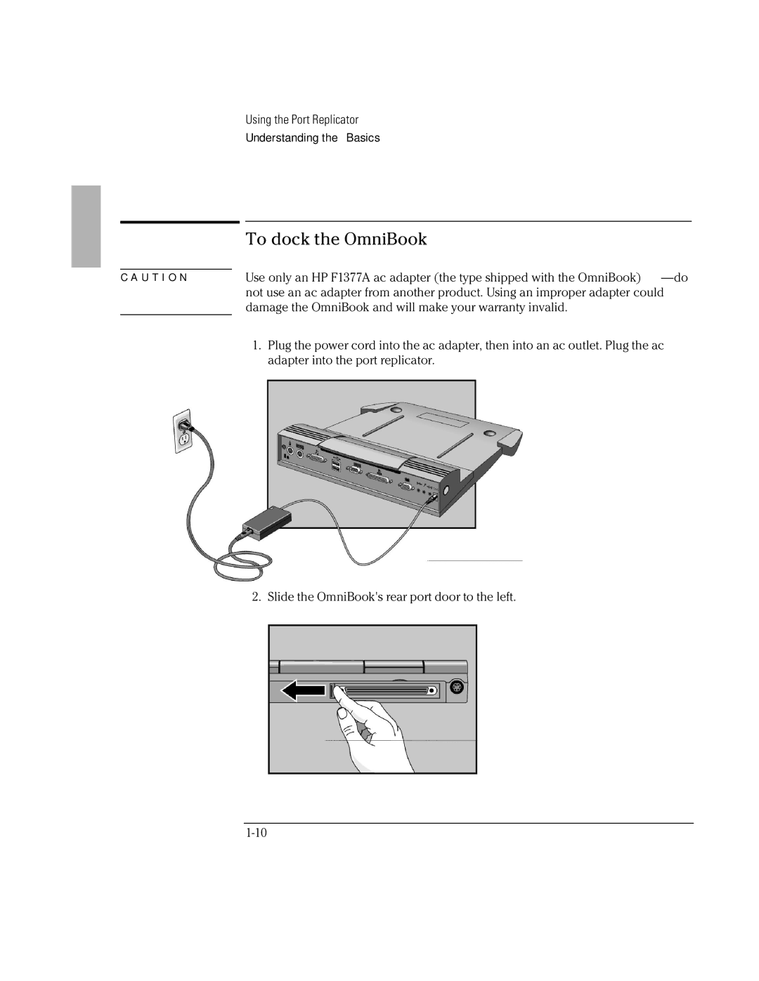 HP F1381A manual To dock the OmniBook 