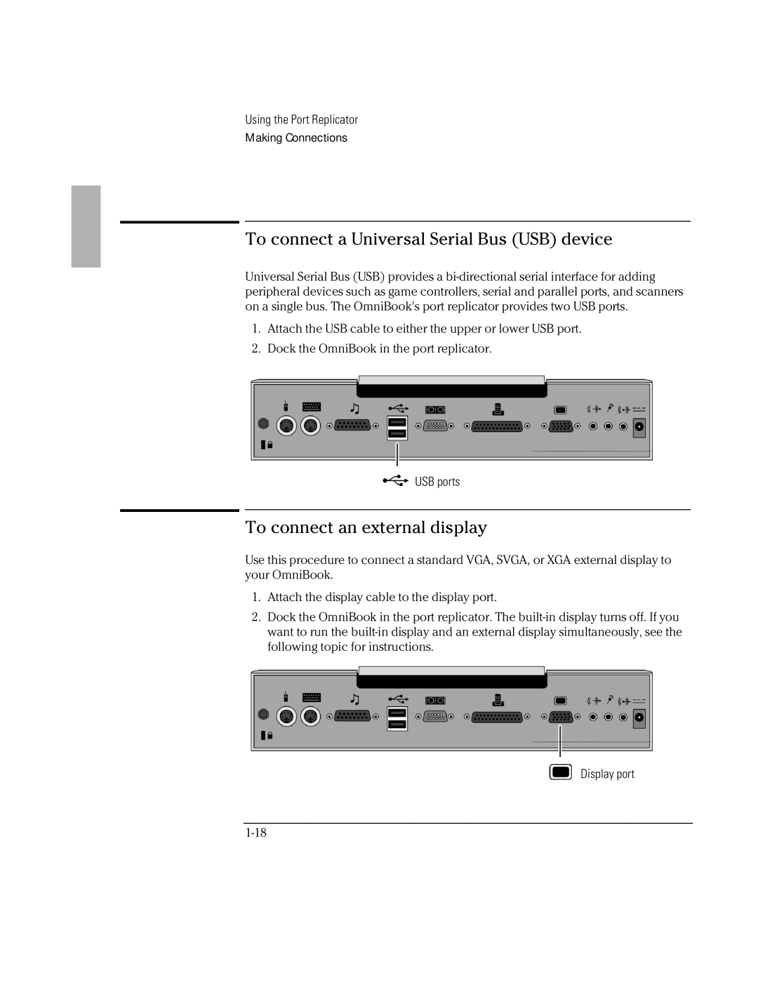 HP F1381A manual To connect a Universal Serial Bus USB device, To connect an external display 