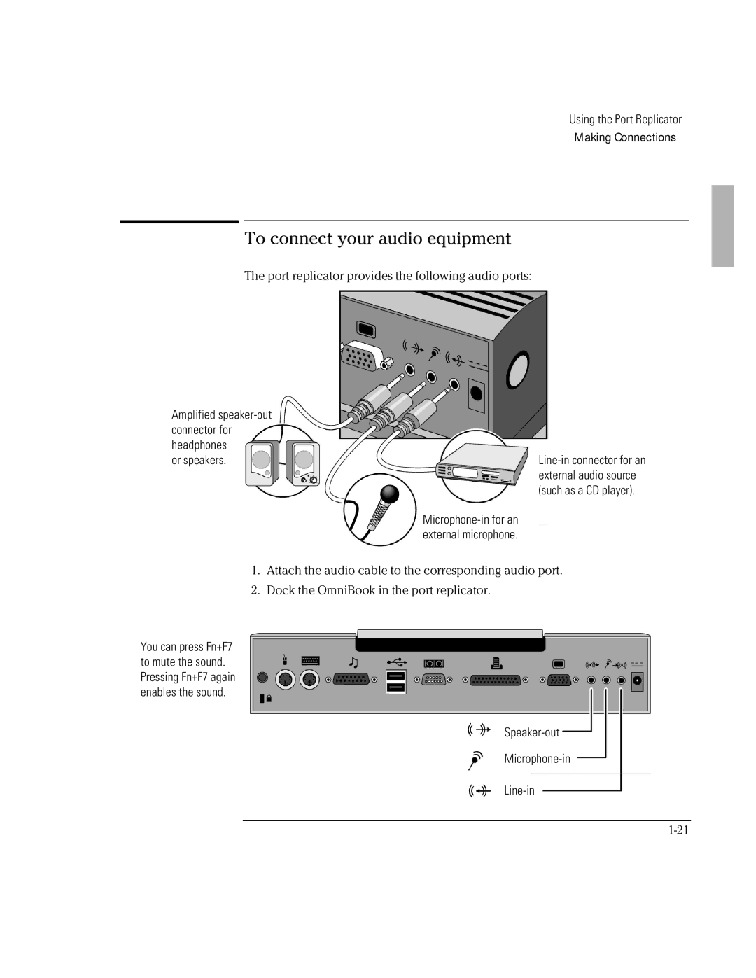 HP F1381A manual To connect your audio equipment, Microphone-in for an External microphone 