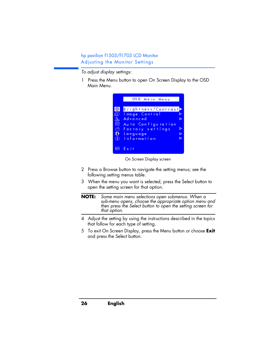 HP f1503 manual To adjust display settings 