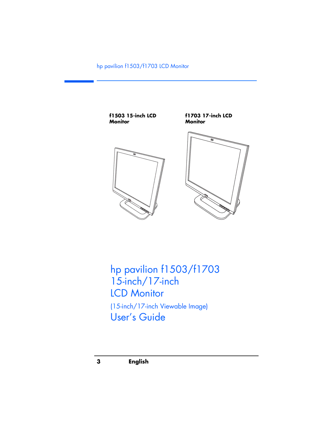 HP manual Hp pavilion f1503/f1703 15-inch/17-inch LCD Monitor 