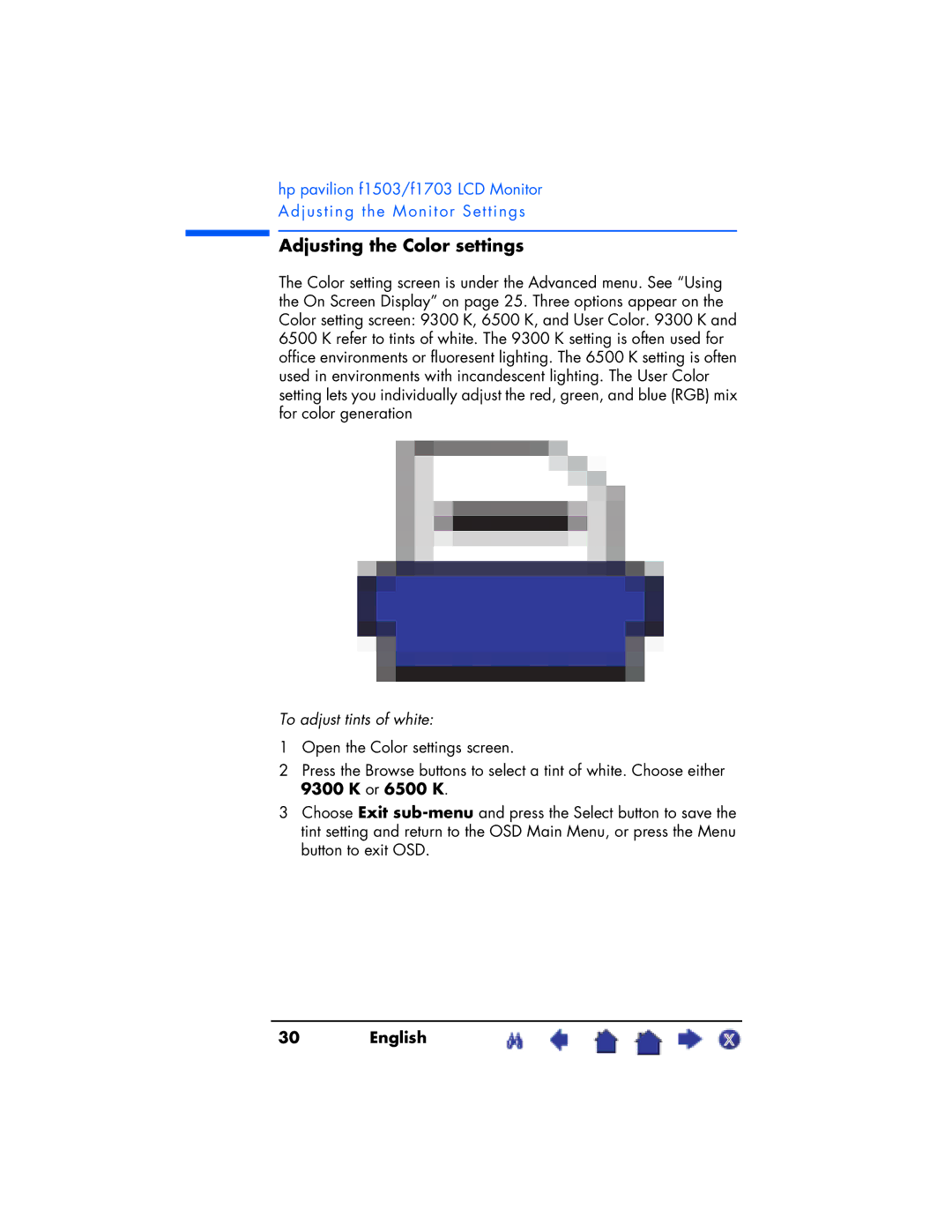 HP F1703 manual Adjusting the Color settings, To adjust tints of white 