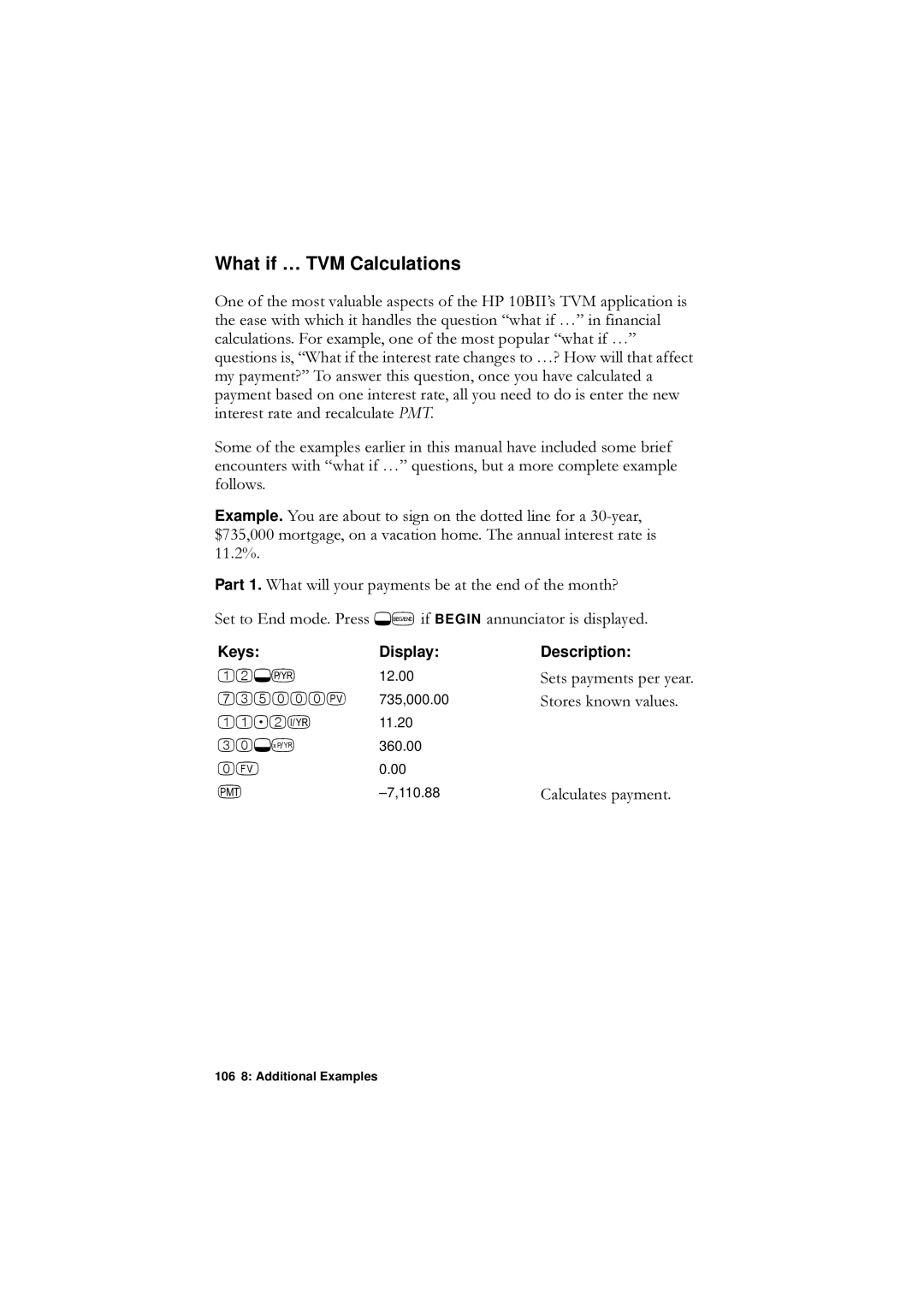 HP F1902-90001 manual What if … TVM Calculations, Iroorzv, 106 8 Additional Examples 