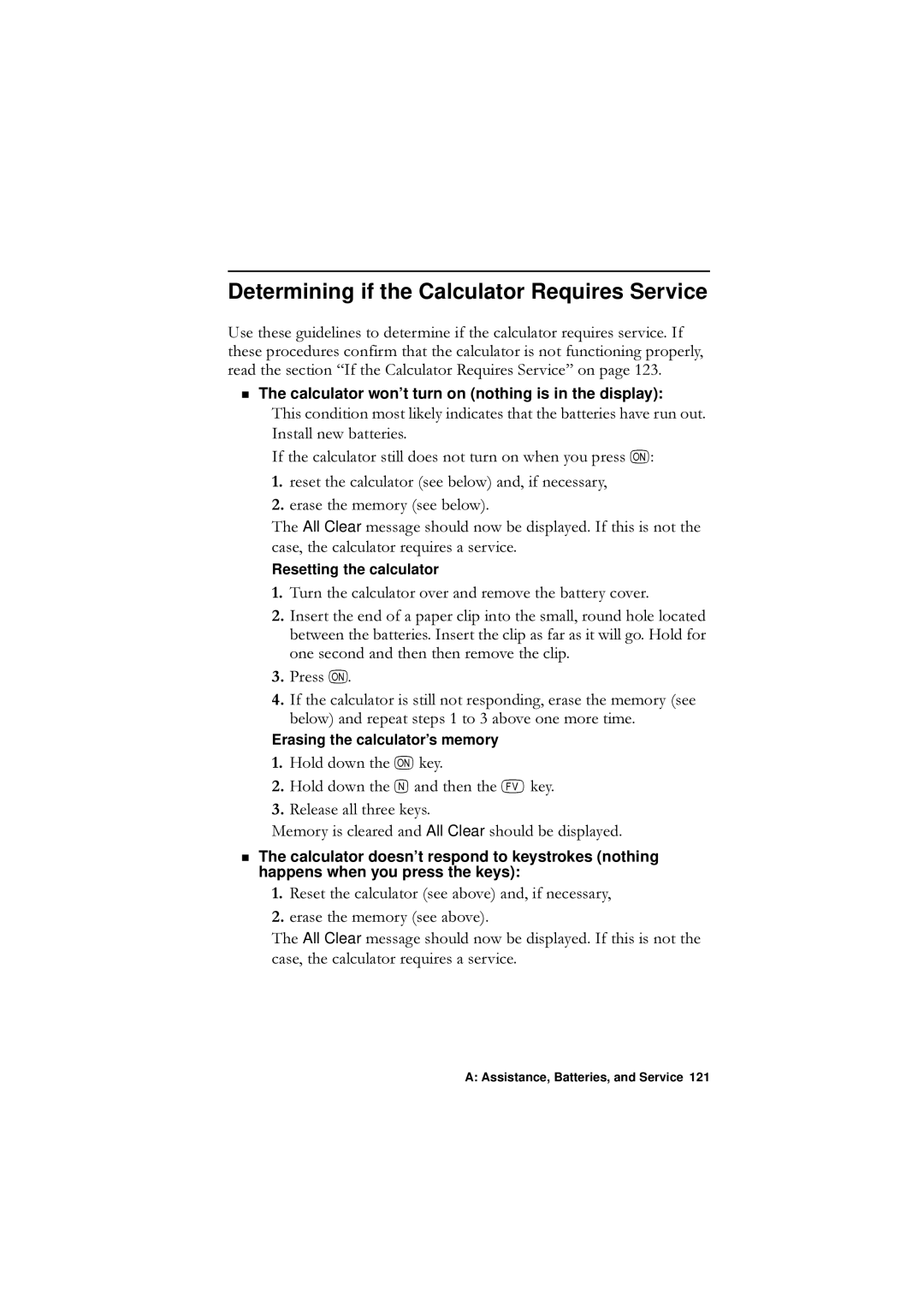 HP F1902-90001 Determining if the Calculator Requires Service, QvwdooQhzEdwwhulhv,  HudvhWkhPhpru\VhhEhorz 