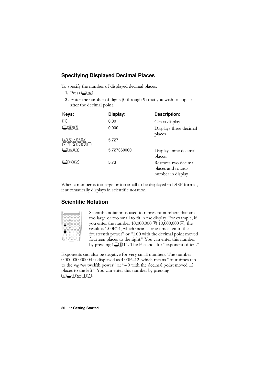 HP F1902-90001 Specifying Displayed Decimal Places, Scientific Notation, DiwhuWkhGhflpdoSrlqw, Sodfhv, OhduvGlvsod\ 