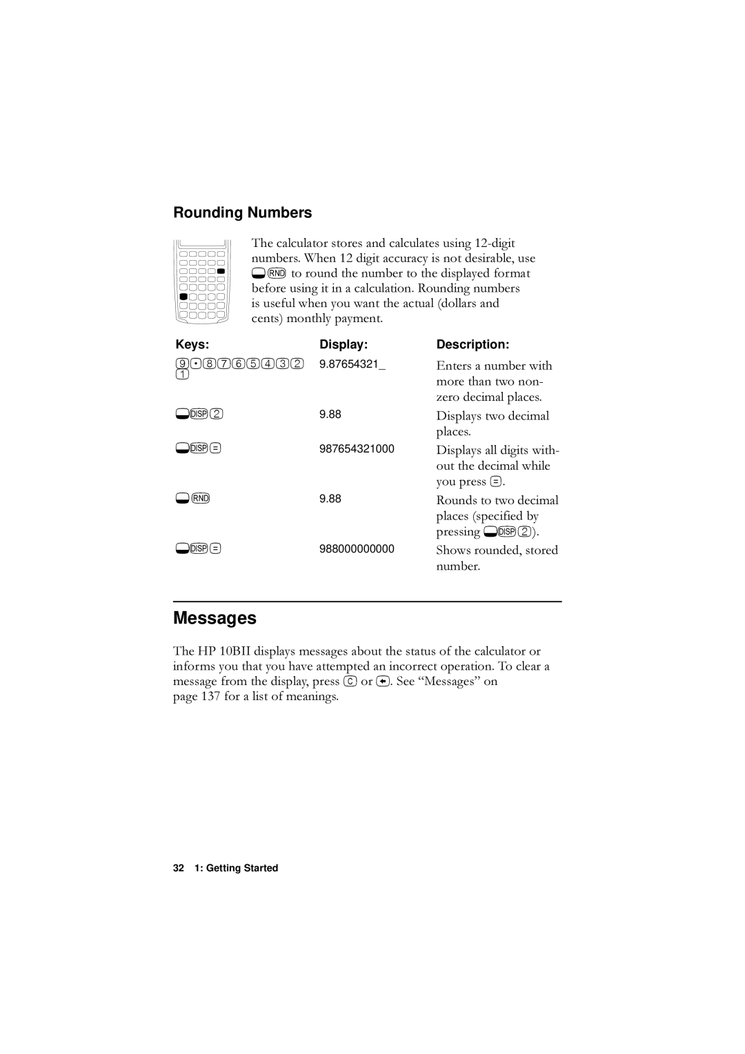 HP F1902-90001 manual Messages, Rounding Numbers 