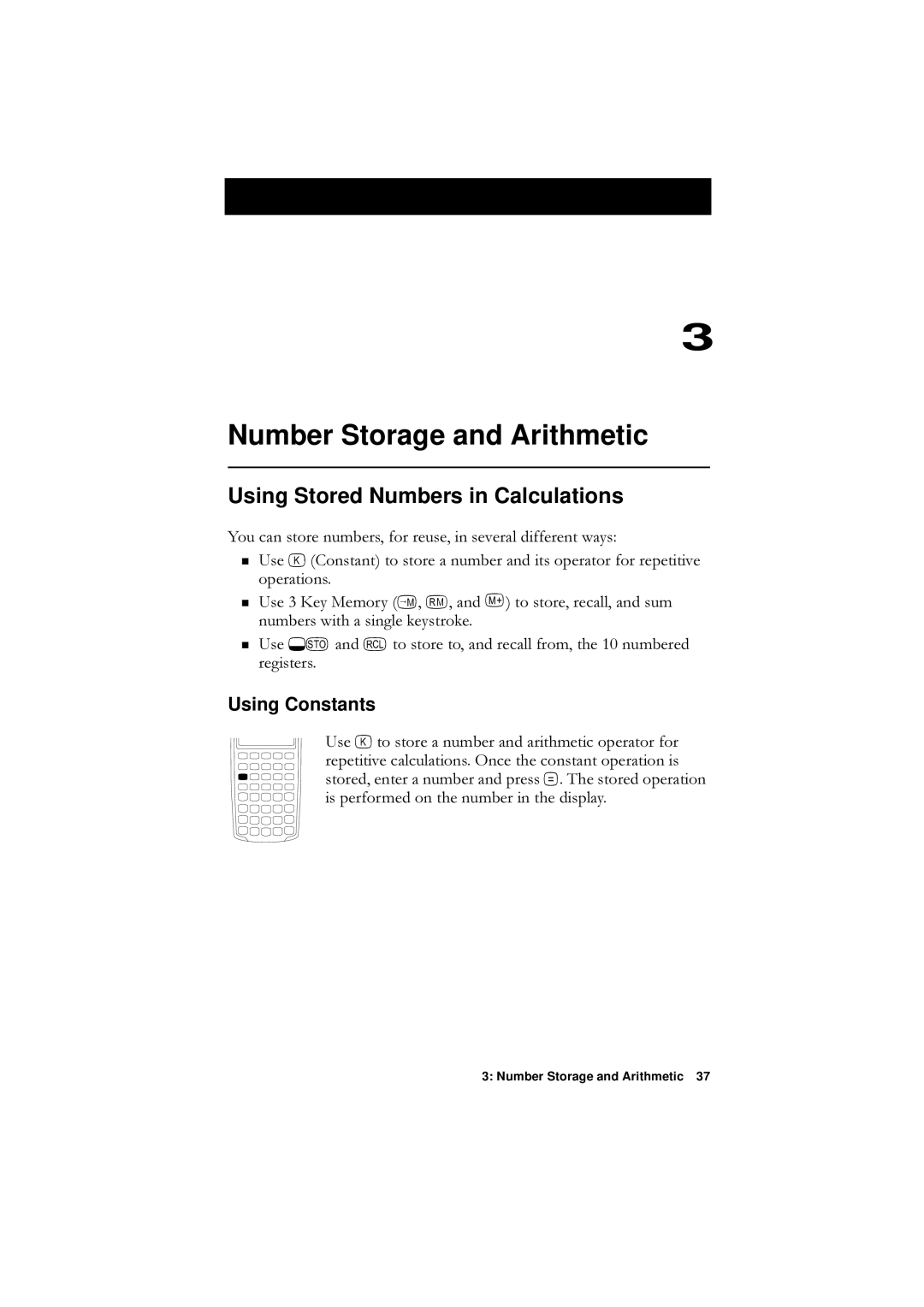 HP F1902-90001 manual Number Storage and Arithmetic, Using Stored Numbers in Calculations, Using Constants, Rshudwlrqv 