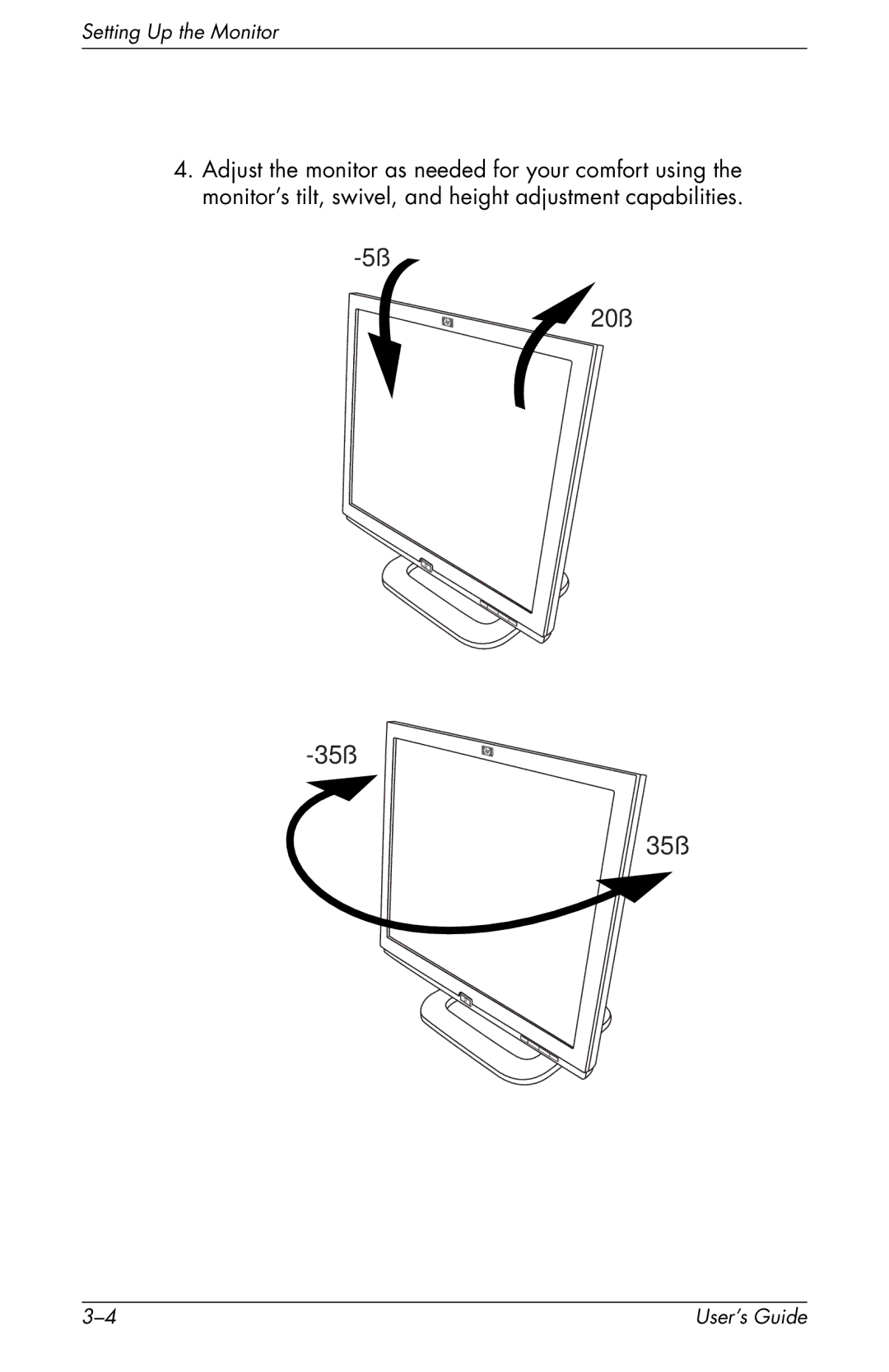 HP f1903 19 inch manual 20˚ 35˚ 