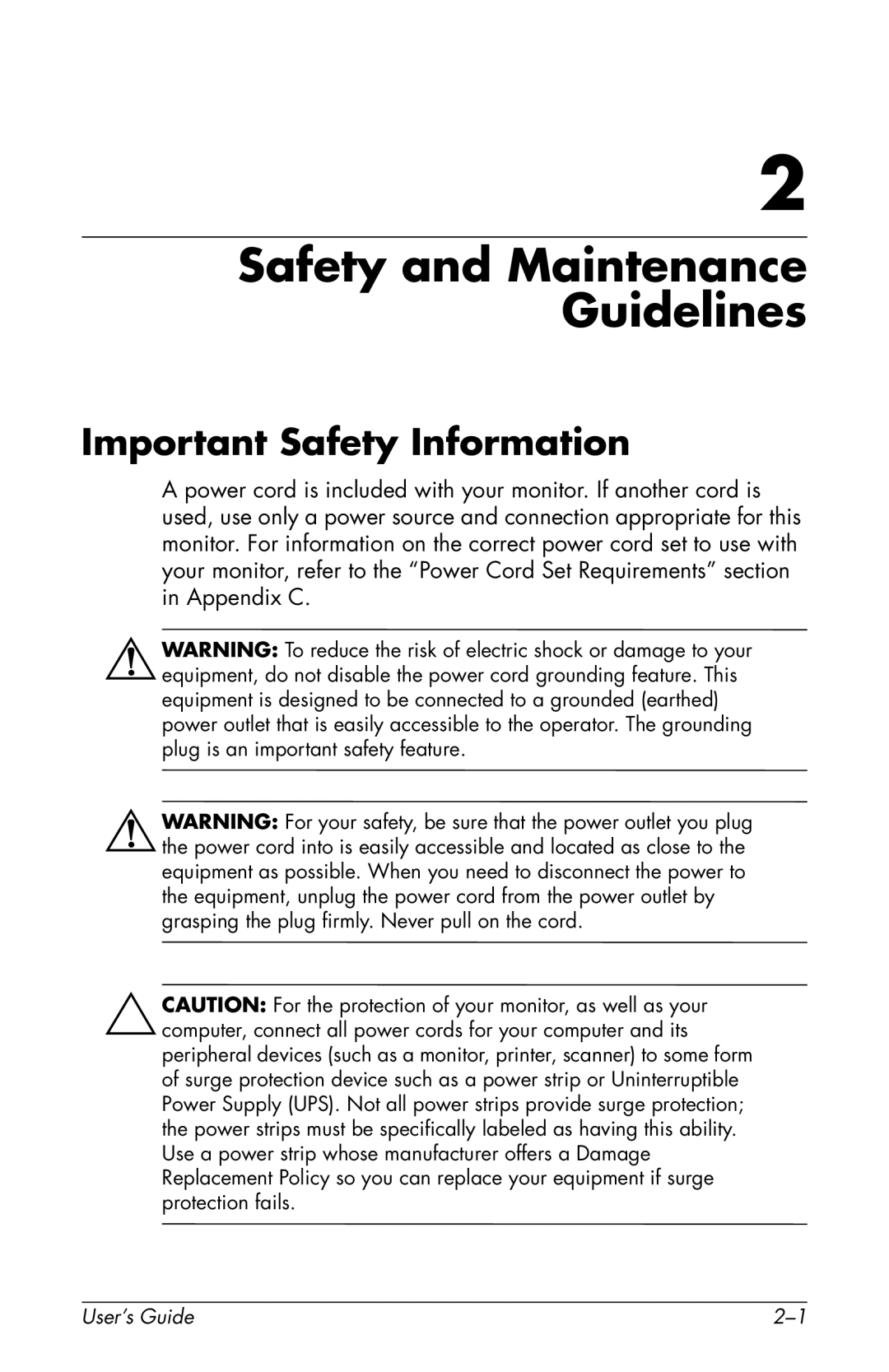 HP f1903 19 inch manual Safety and Maintenance Guidelines, Important Safety Information 