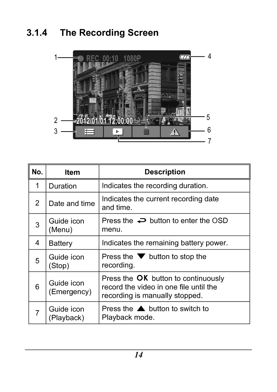 HP f200 Car manual Recording Screen, Description 