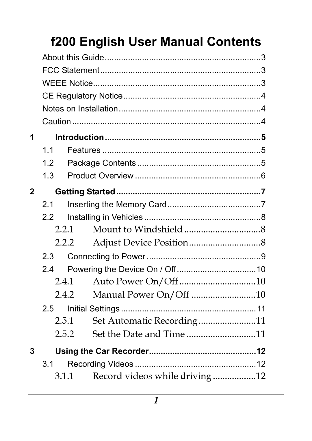 HP f200 Car manual Manual Power On/Off 