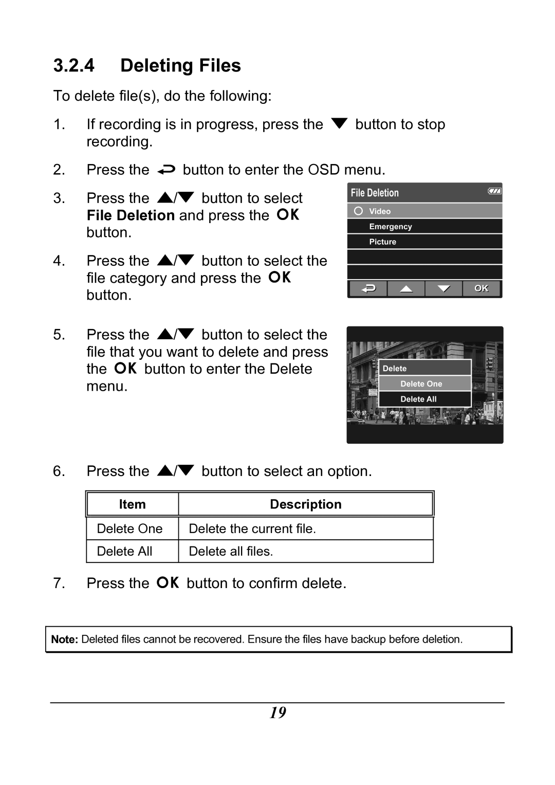 HP f200 Car manual Deleting Files 