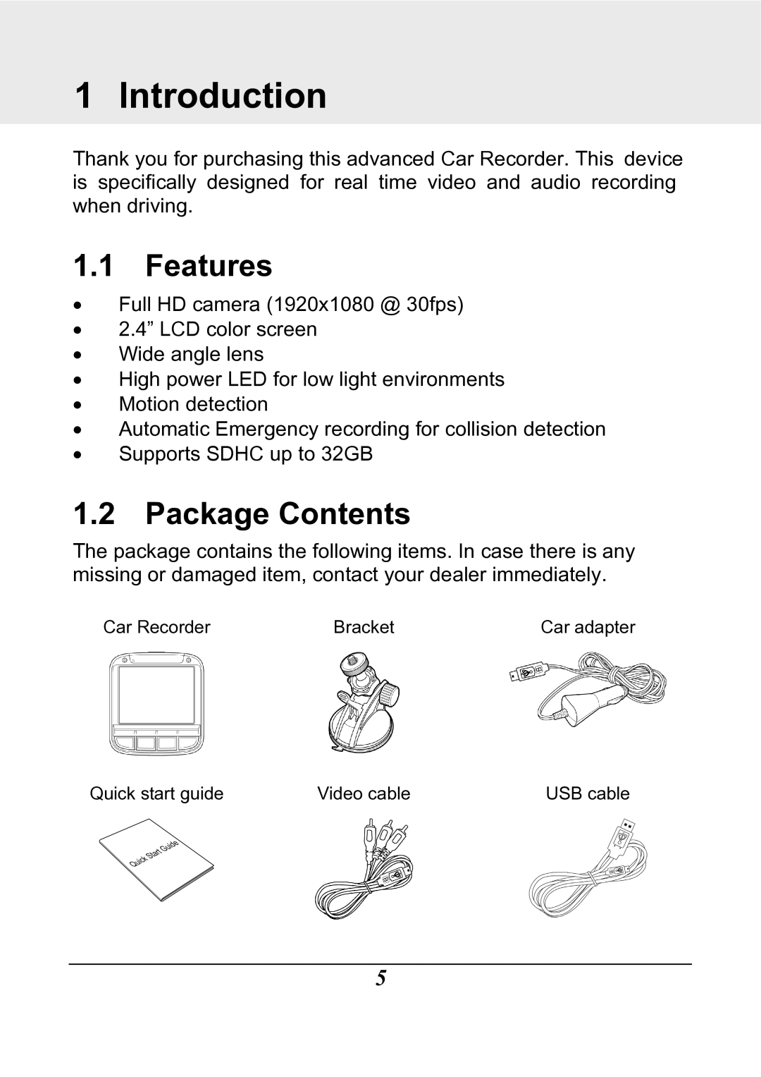 HP f200 Car manual Introduction, Features, Package Contents 